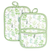 Load image into Gallery viewer, Sage+Stitch Pot Holders Green Herbs