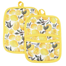 Load image into Gallery viewer, Sage+Stitch Pot Holders Yellow Lemons
